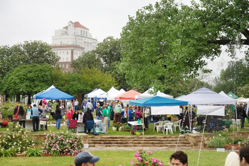 Canopy tents set up for a community event in the park