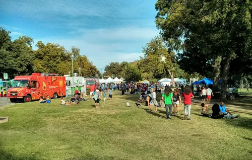 Food trucks and attendees gathered for a community event