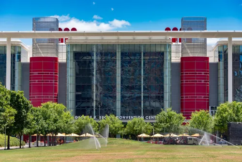 The George R. Brown Convention Center just behind the park