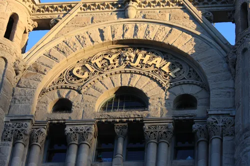 Closeup of City Hall's ornate details
