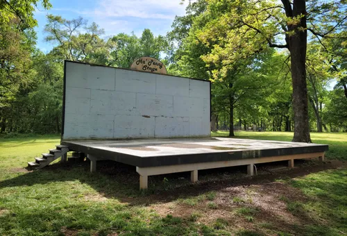 The Ha' Penny Stage sits open on a sunny afternoon