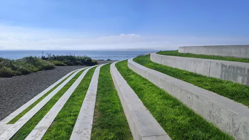 Tiered strips of grass and concrete offer scenic views