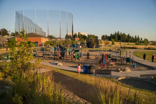 Children's playground with many different climbing structures