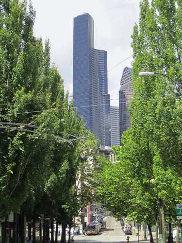 Looking north along 3rd Avenue toward Columbia Center from Union Station Square
