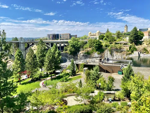 A beautiful elevated view of the park's greenery and waterways