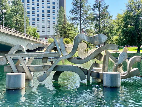 Harold Balazs' Centennial Sculpture appears to float gracefully on the river