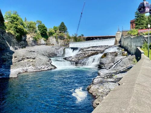 Lower Spokane Falls cascades dramatically over rock formations