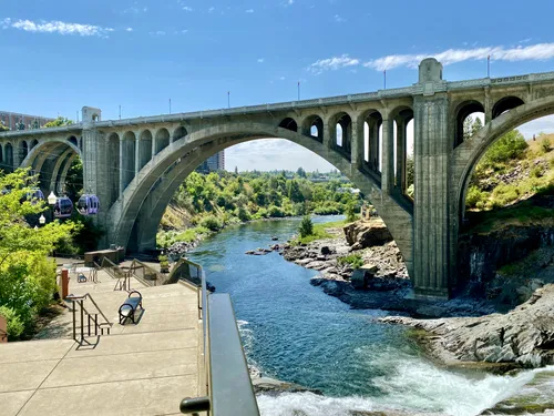 Pedestrian path offers spectacular views of Monroe Street Bridge and the falls