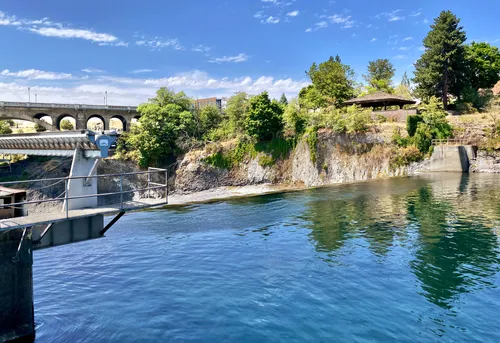 Calm blue waters and rock formations