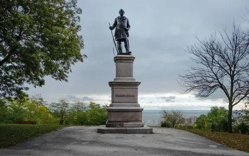 The Solomon Juneau Monument stands proudly