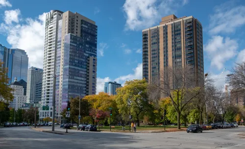 This grassy area across from the park is located at North Astor Street and East State Street